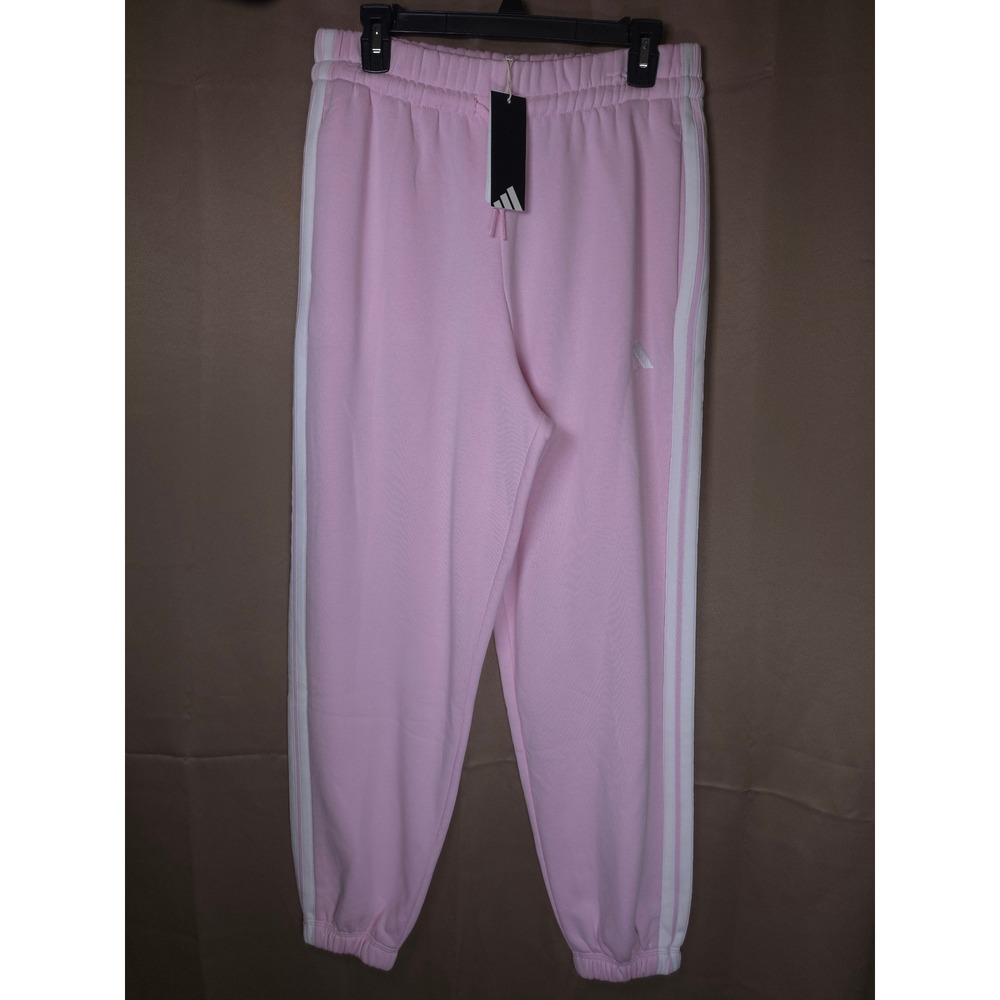 Adidas Essentials 3-Stripes Fleece Joggers Clear Pink White Womens Medium NWT